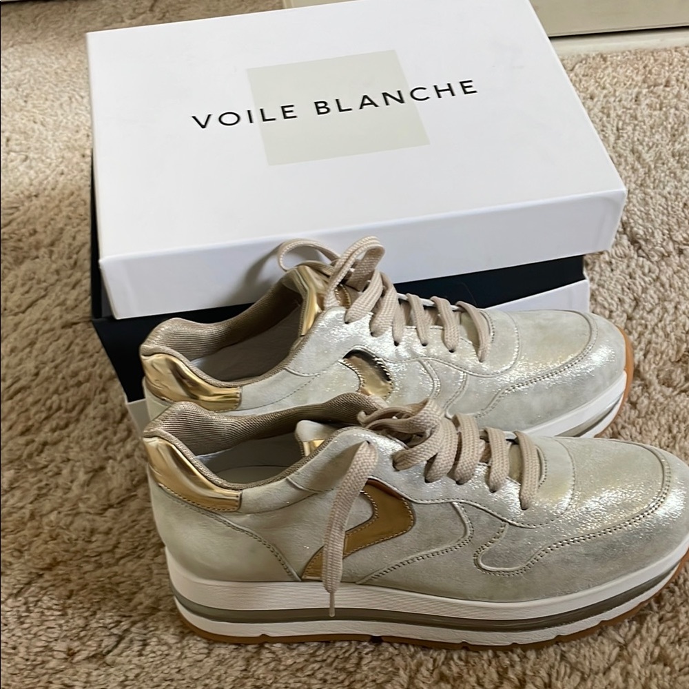 Voile Blanche Metallic Gold and Cream Platform Sneakers